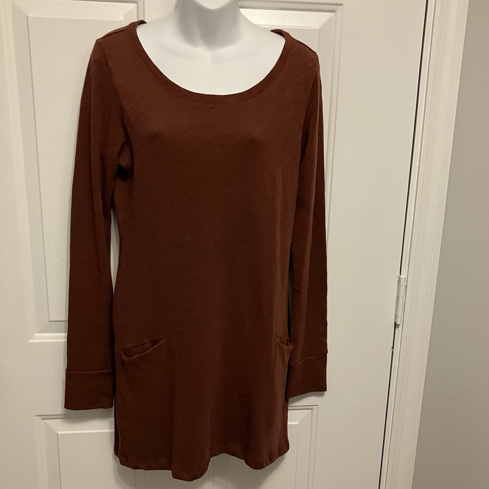 Peruvian Connection Sz XS Rust Brown Cotton Long Sleeve Sheath Shirt Dress